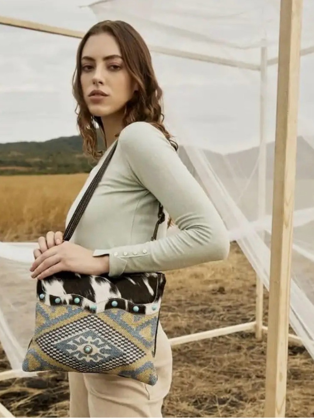 NWT Myra Tufts Pattern Woven Hairon Crossbody/Shoulder Bag